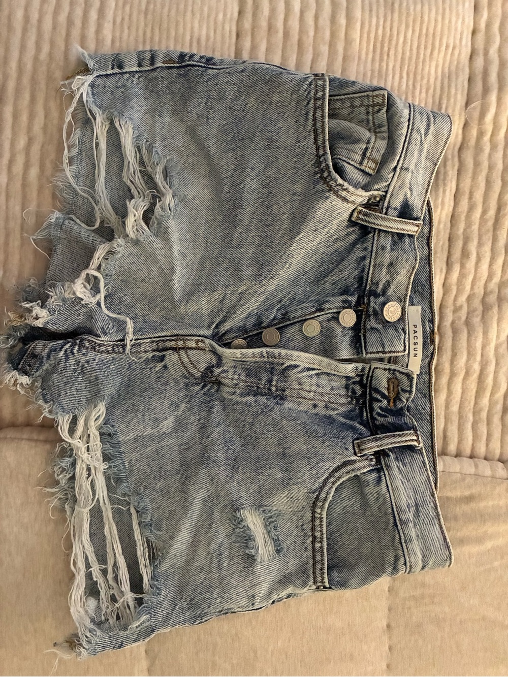 PacSun Washed Blue Distressed Denim Shorts - Women's